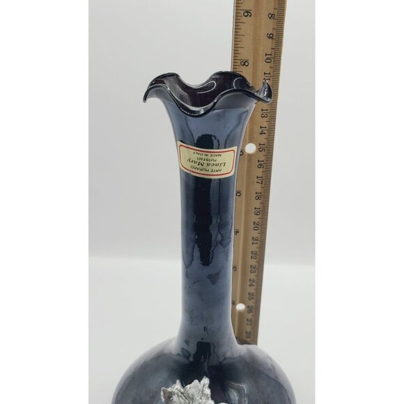 Murano Crystal Glass Vase With Silver Floral Accent 8 Inches Tall Black/Amethyst - Picture 9 of 10